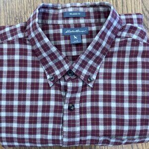 Eddie Bauer Flannel Shirt Mens Large Maroon Plaid Button Down Relaxed Fit Cotton